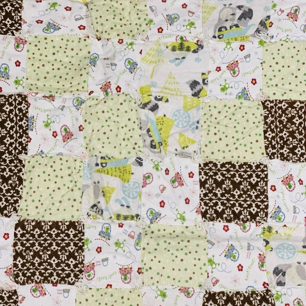 PInk & Gray Stripes & Poke-a-dots Flannel 40 x 48 Baby size‎ Finished Baby Quilt
